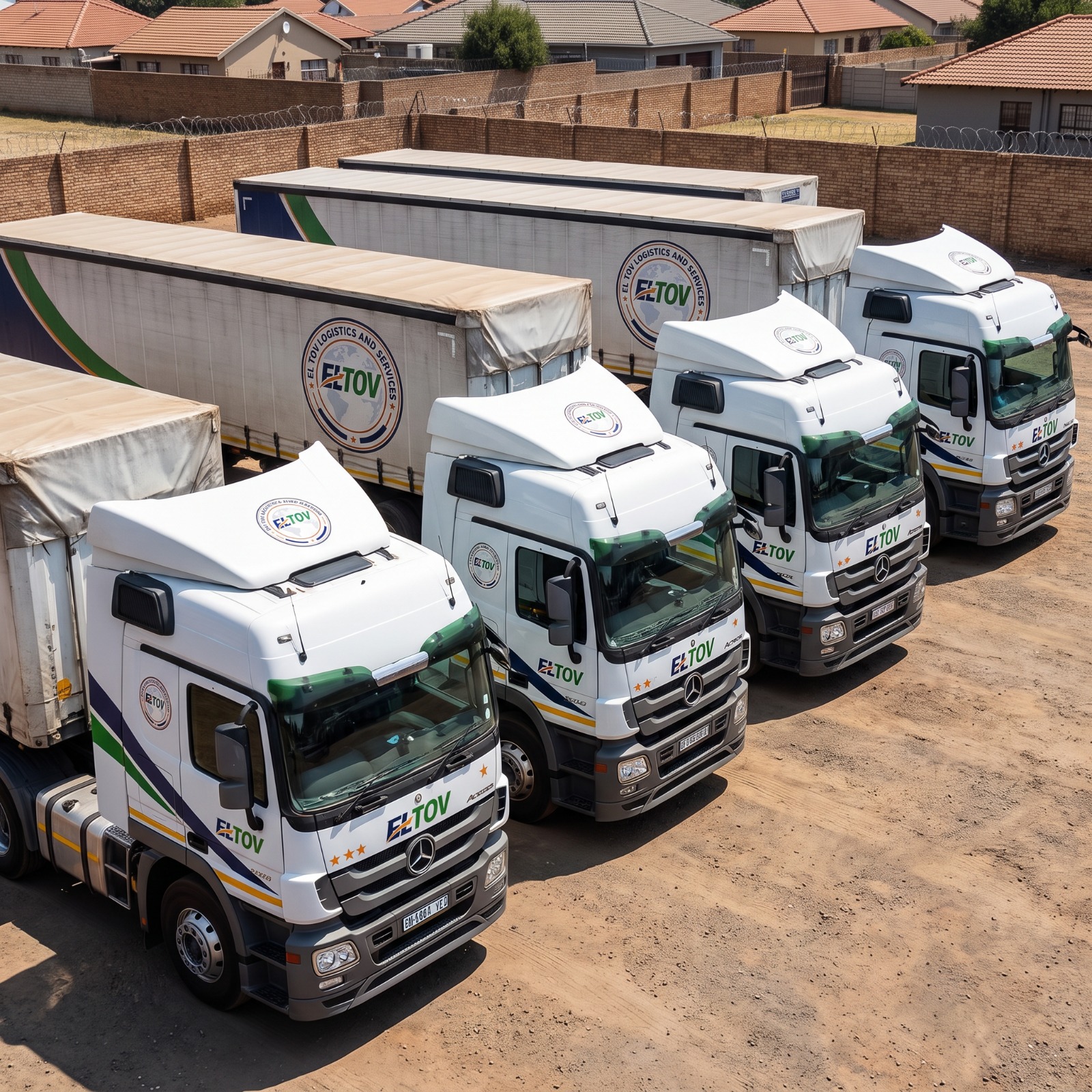 El Tov fleet of branded trucks lined up at the depot