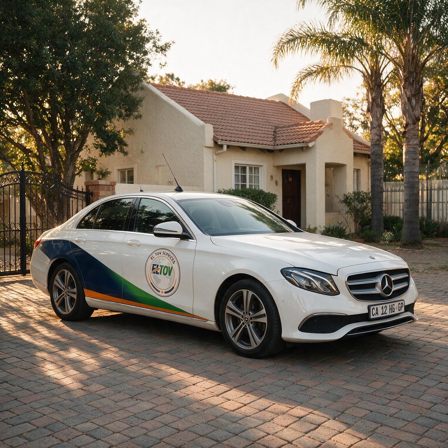 Eltov Security branded sedan parked in a residential driveway